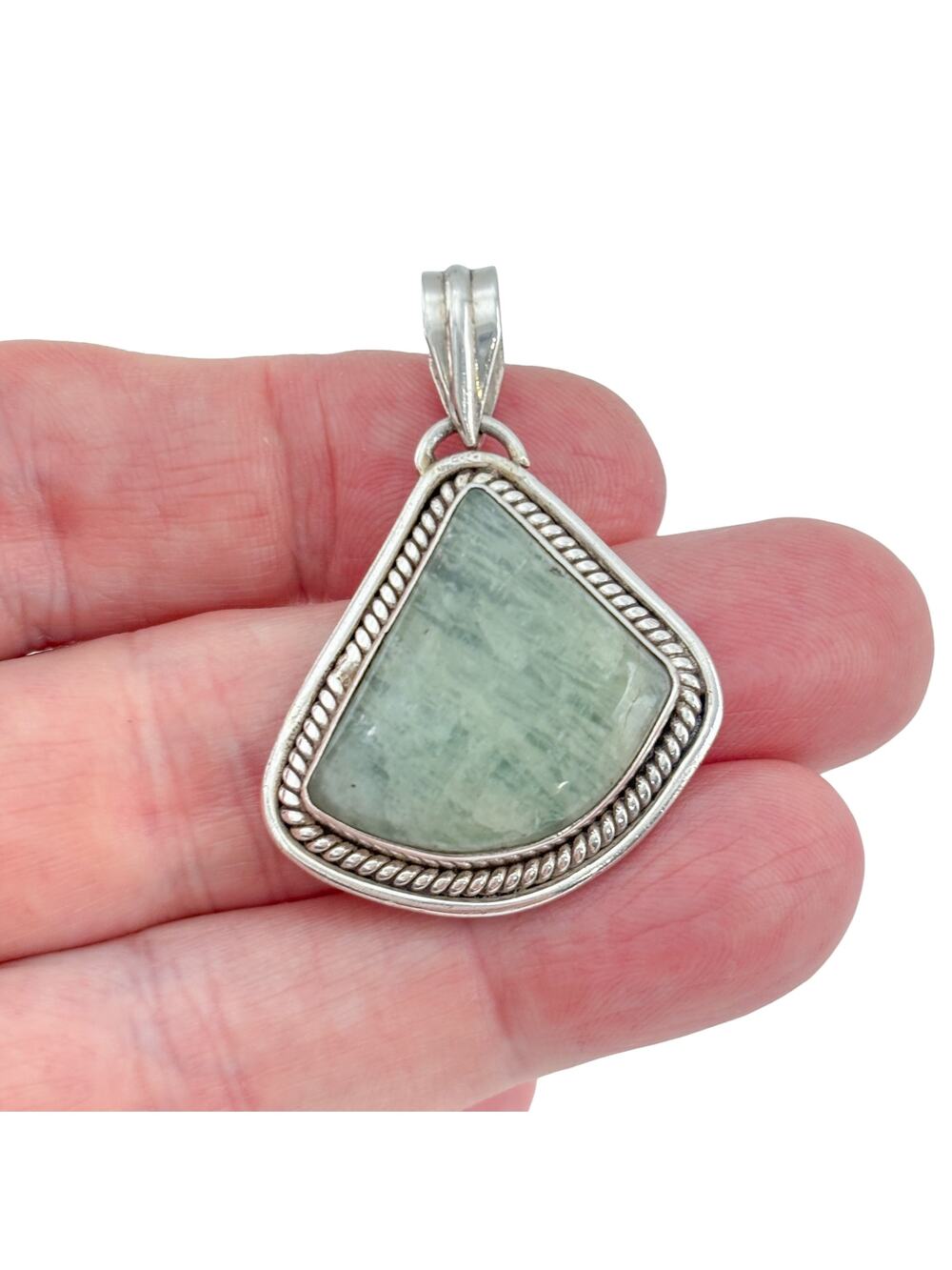 Vintage Sterling Silver 925 Green Aventurine Pendant